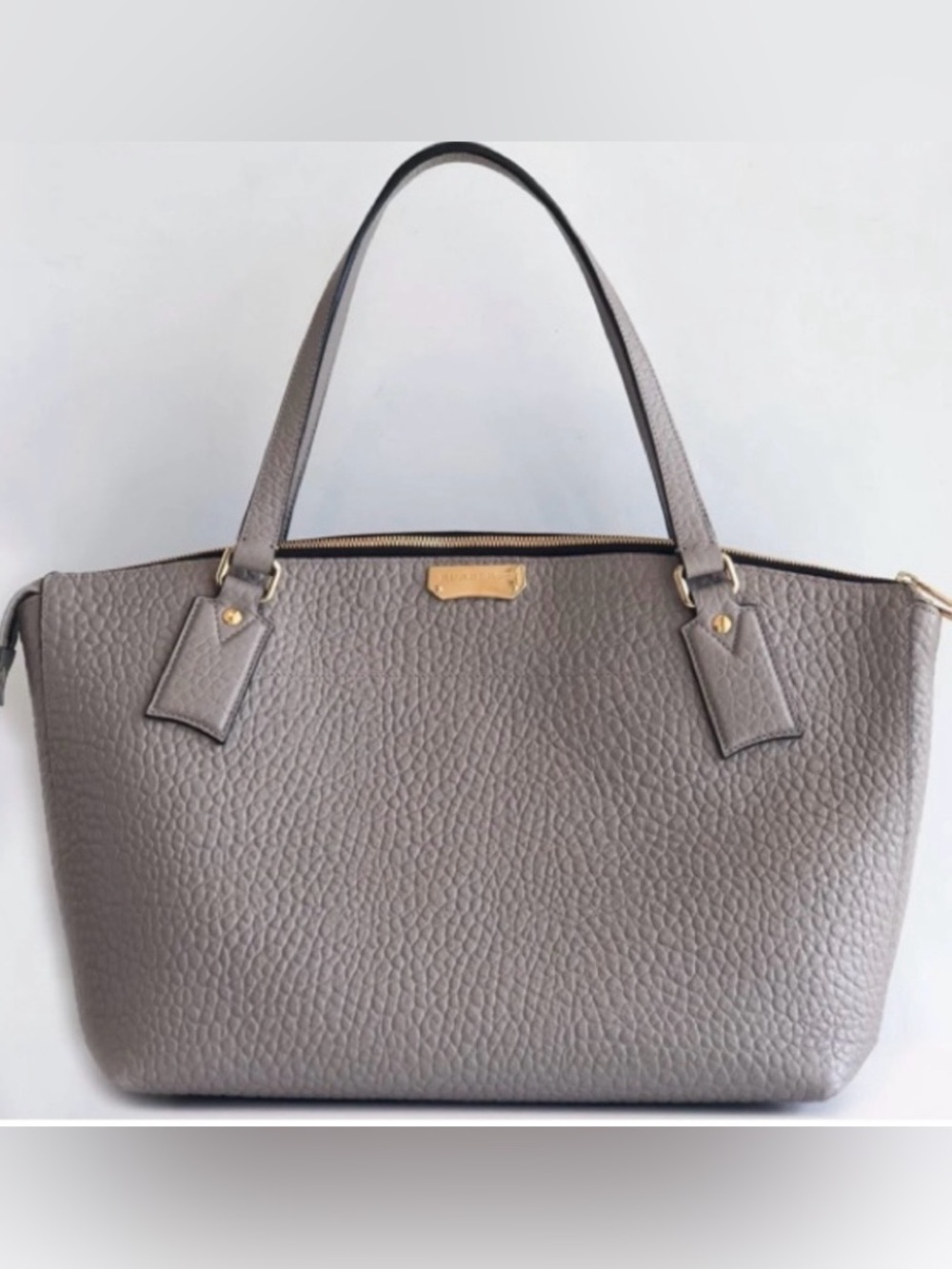 Burberry Taupe Pebble Leather Tote with Gold Hardware 17”X11”